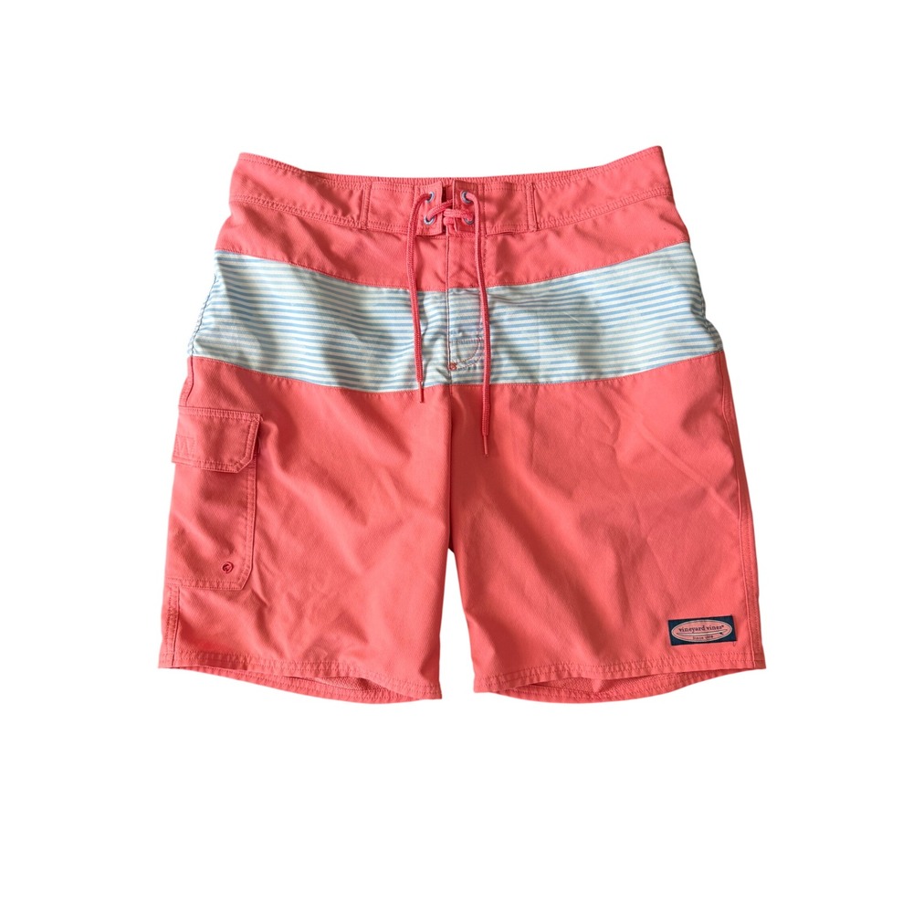 Vineyard Vines Men's 32 Salmon Pink Blue White Board Shorts | SKU 1027